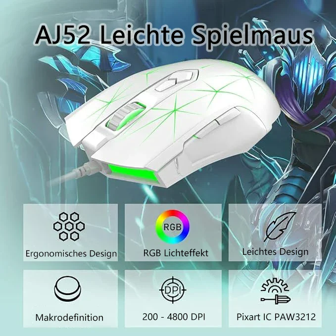 AJAZZ AJ52 Mouse 2500DPI ADNS-5050Gaming Chip 1000HZ Polling Rate Plug Play Wired 7 Programmable Buttons Mouse - Image 13