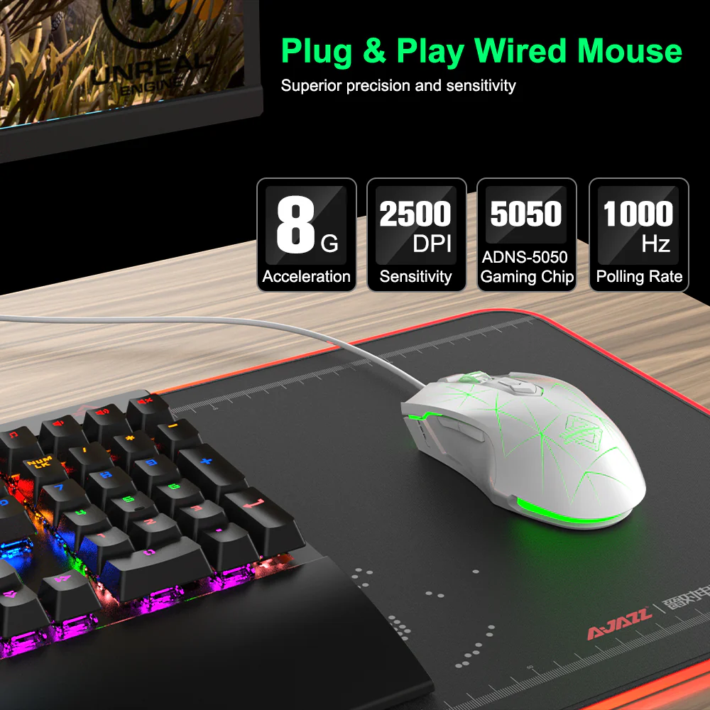AJAZZ AJ52 Mouse 2500DPI ADNS-5050Gaming Chip 1000HZ Polling Rate Plug Play Wired 7 Programmable Buttons Mouse - Image 14