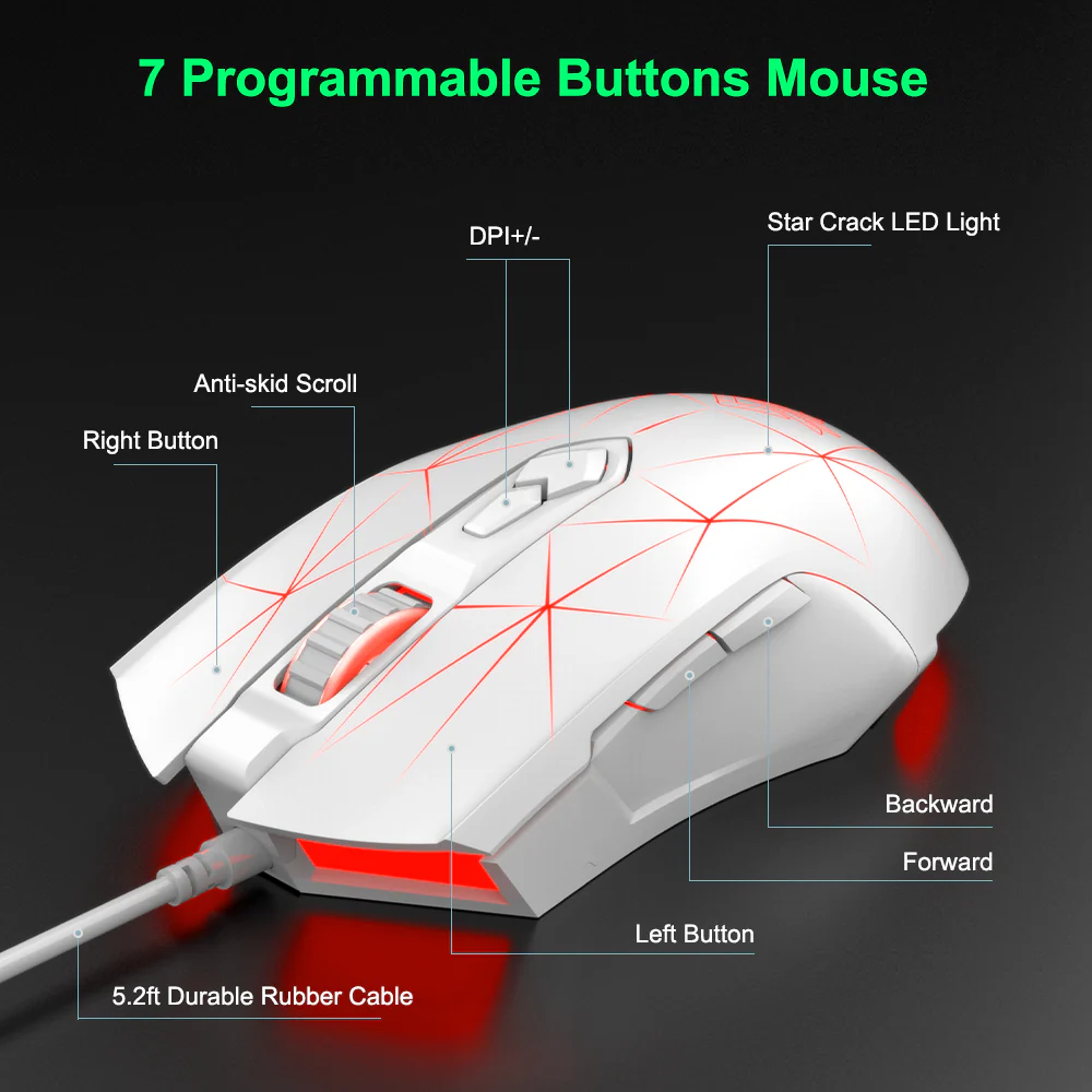 AJAZZ AJ52 Mouse 2500DPI ADNS-5050Gaming Chip 1000HZ Polling Rate Plug Play Wired 7 Programmable Buttons Mouse - Image 16