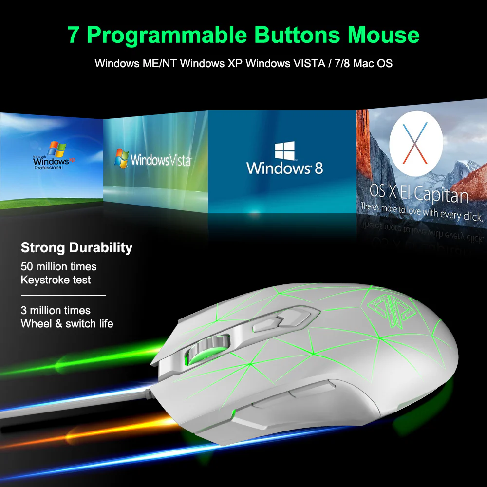 AJAZZ AJ52 Mouse 2500DPI ADNS-5050Gaming Chip 1000HZ Polling Rate Plug Play Wired 7 Programmable Buttons Mouse - Image 18