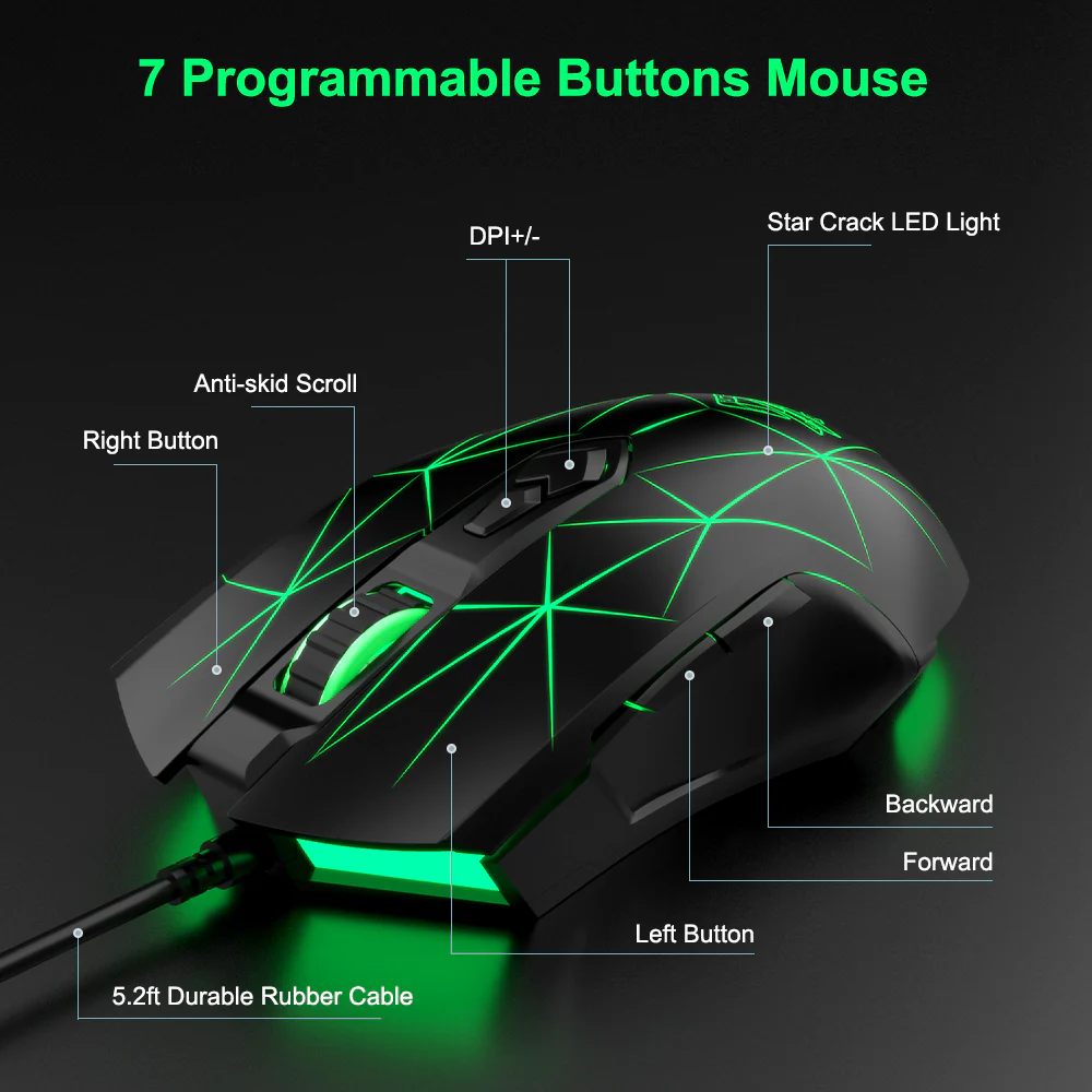 AJAZZ AJ52 Mouse 2500DPI ADNS-5050Gaming Chip 1000HZ Polling Rate Plug Play Wired 7 Programmable Buttons Mouse - Image 5