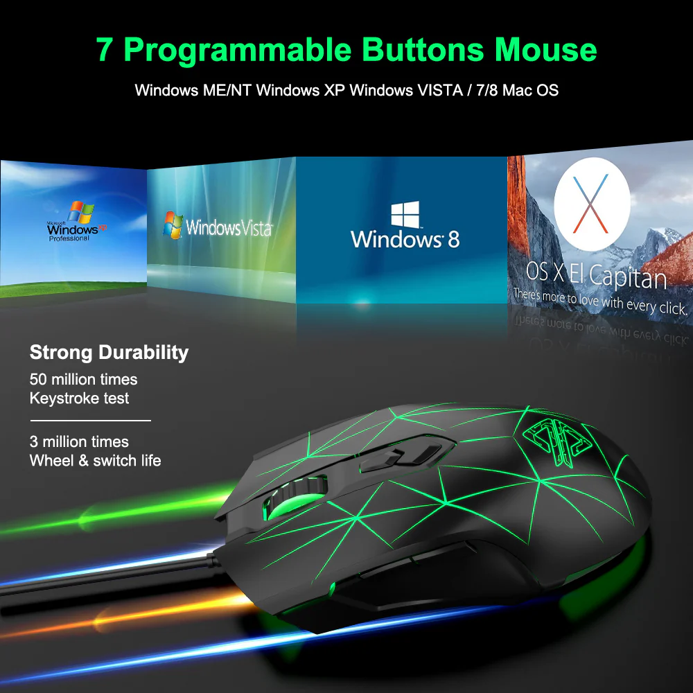 AJAZZ AJ52 Mouse 2500DPI ADNS-5050Gaming Chip 1000HZ Polling Rate Plug Play Wired 7 Programmable Buttons Mouse - Image 6