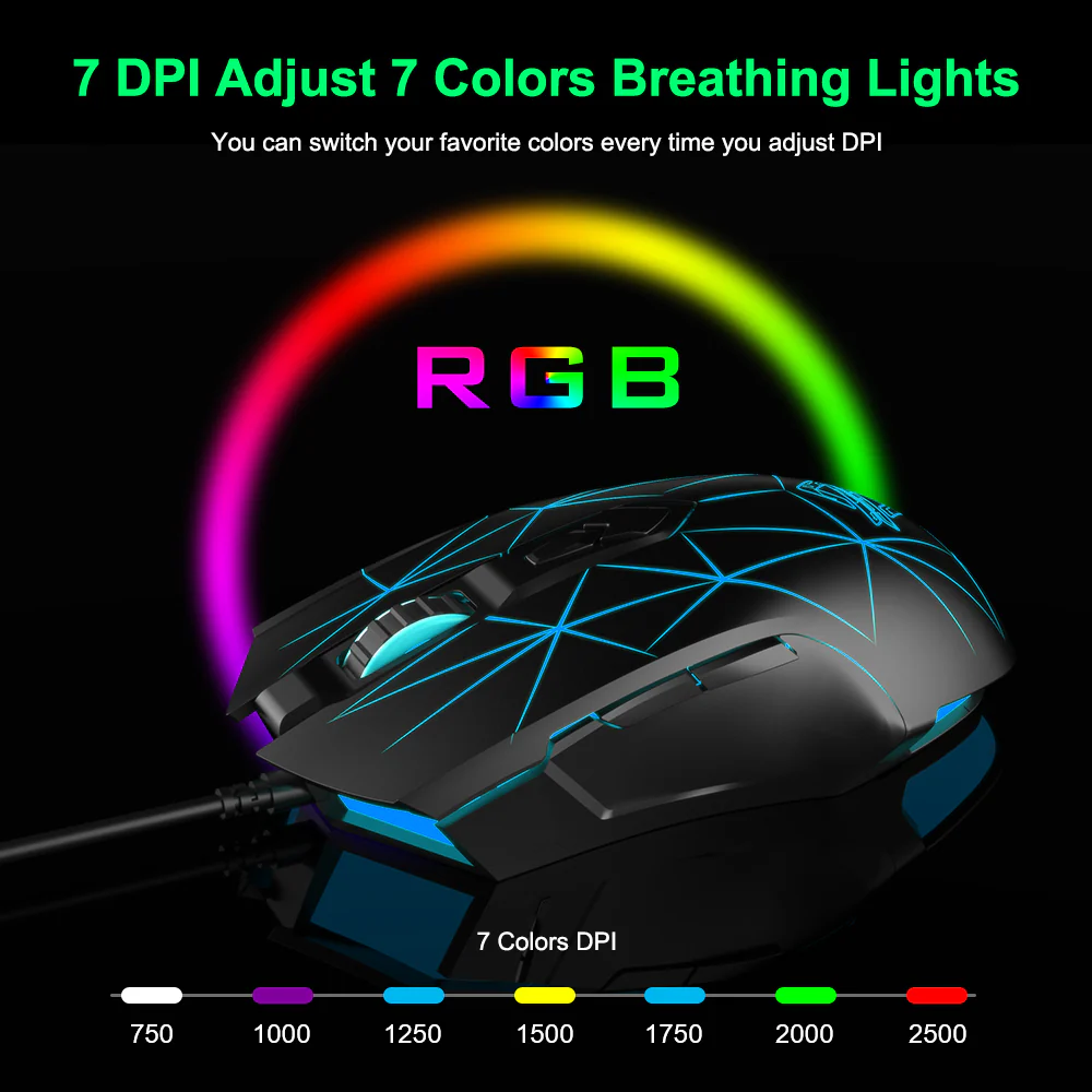 AJAZZ AJ52 Mouse 2500DPI ADNS-5050Gaming Chip 1000HZ Polling Rate Plug Play Wired 7 Programmable Buttons Mouse - Image 9