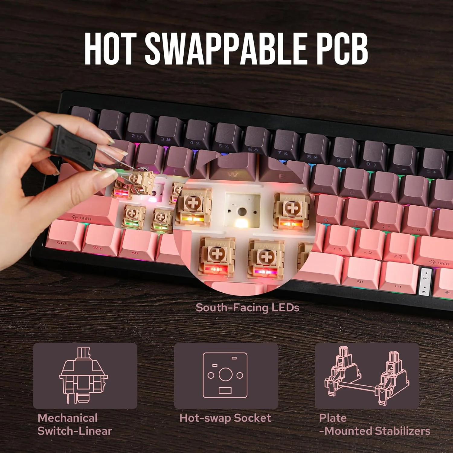 AJAZZ AK650 Mechanical Keyboard 5000mAh Battery Hot-Swap Wired/Bluetooth/2.4Ghz Wireless TFT Color Display Metal Knob Custom GIFs 65% Layout - Image 19