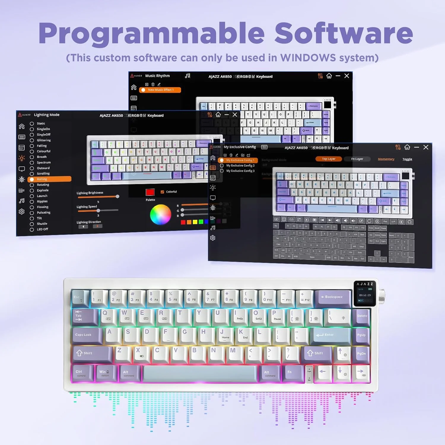 AJAZZ AK650 Mechanical Keyboard 5000mAh Battery Hot-Swap Wired/Bluetooth/2.4Ghz Wireless TFT Color Display Metal Knob Custom GIFs 65% Layout - Image 27