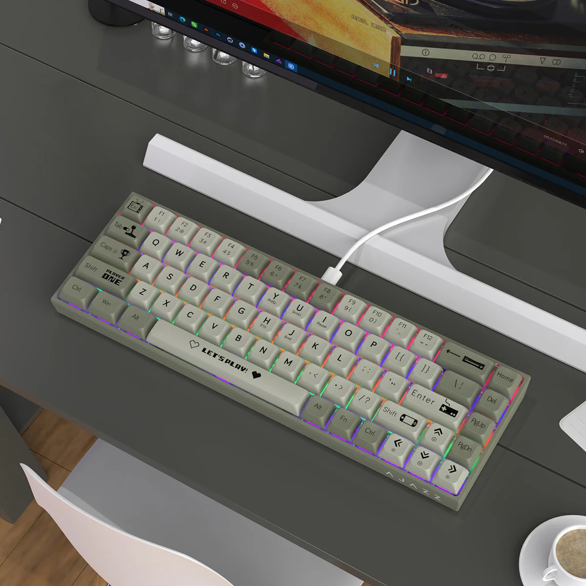 AJAZZ AK680 Keyboard wired Mixed color lights Dual key caps  Full key hot swappable - Image 14