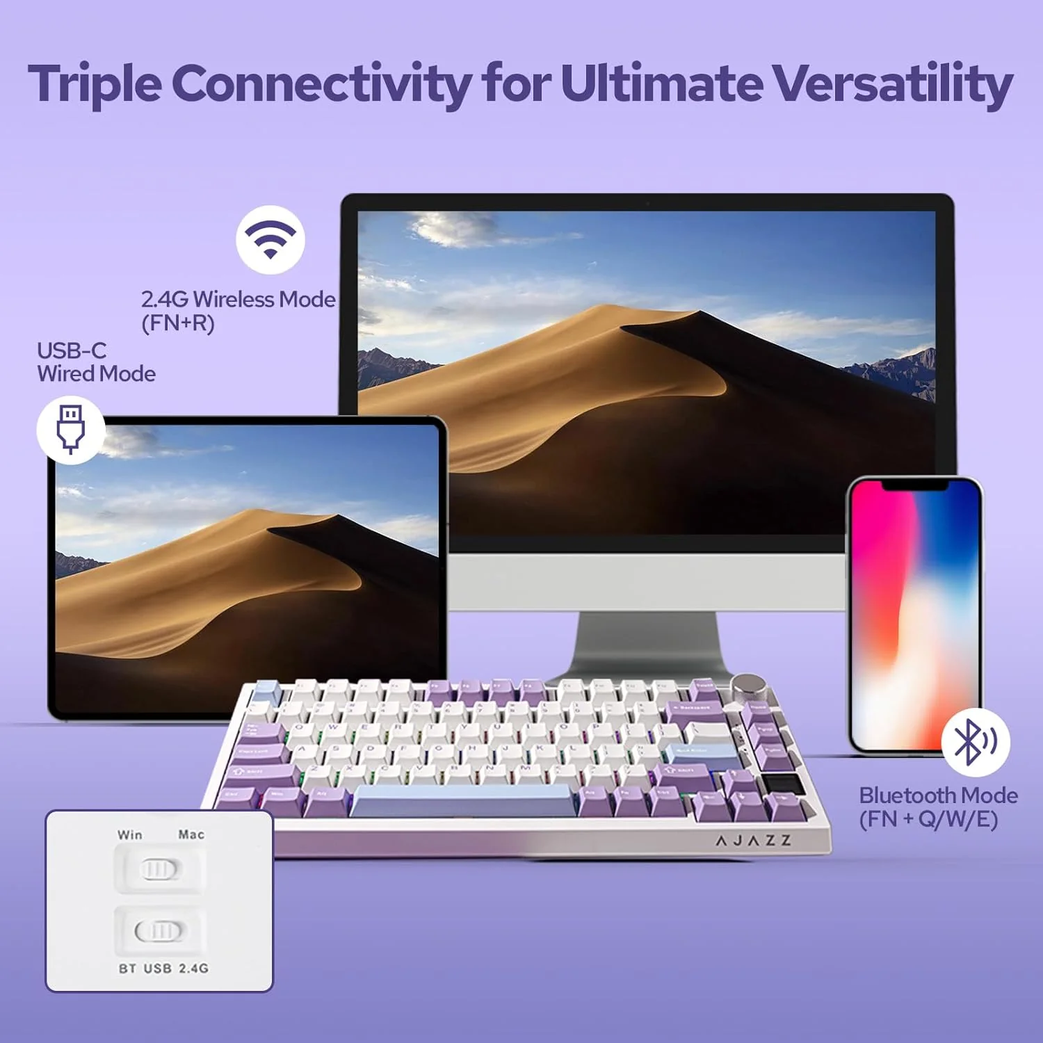 AJAZZ AK820 PRO Mechanical Keyboard TFT Screen Bluetooth /2.4G wireless /Wired Mode RGB Hot-Swap Compatible with Windows/Mac - Image 10