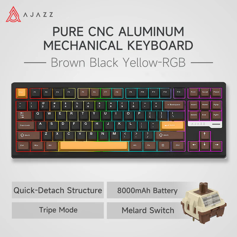 AJAZZ QS87 Aluminum Alloy Retro Mechanical Series Keyboard Three-mode - Image 12