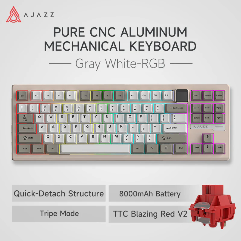 AJAZZ QS87 Aluminum Alloy Retro Mechanical Series Keyboard Three-mode - Image 14
