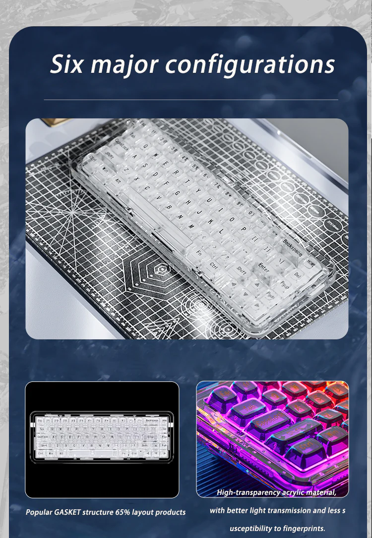 Firstblood B67 65% Gasket Hotswap Mechanical Keyboard Tri-mode wired/2.4G/Bluetooth - Image 9